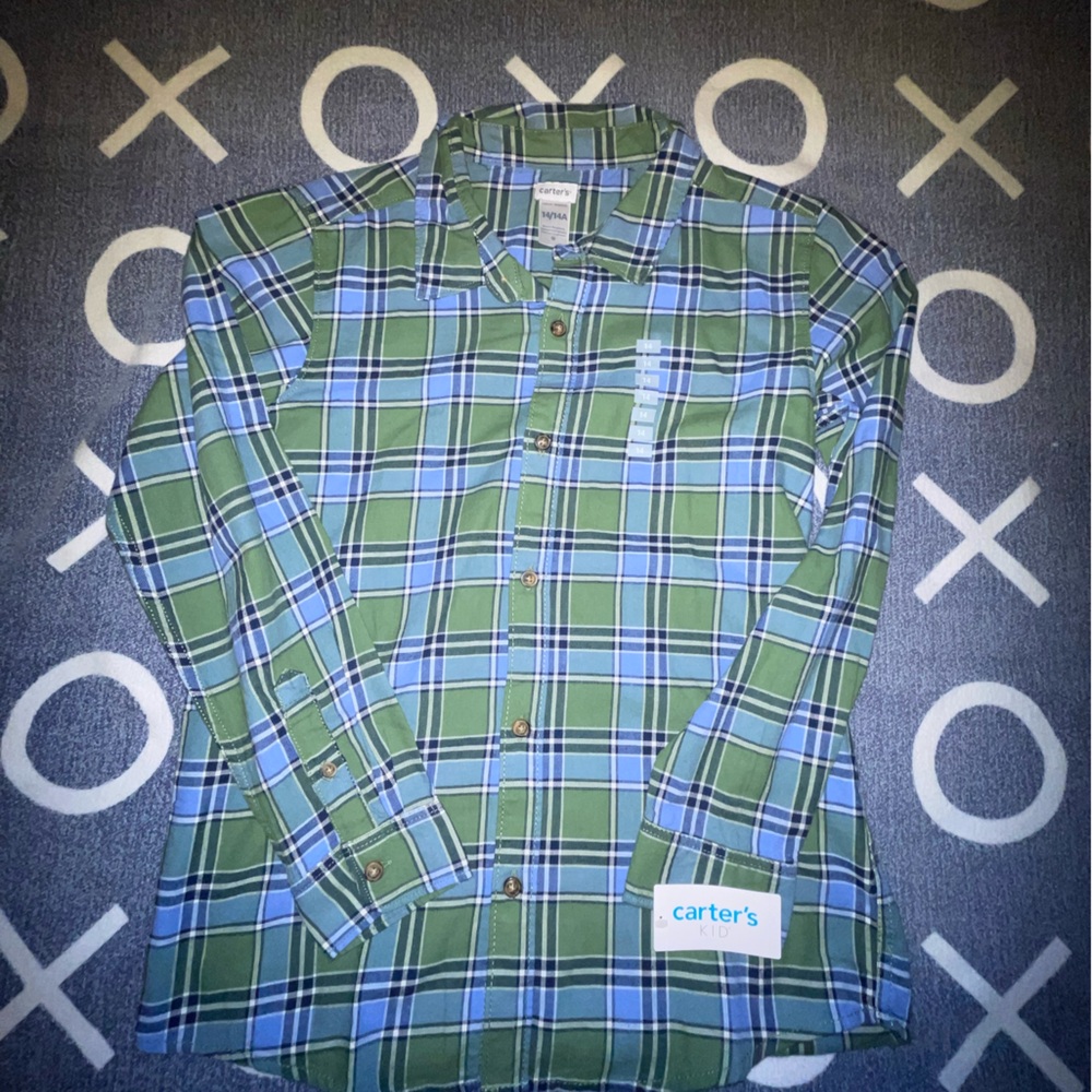NWT Carter's Green and Blue Plaid Boy’s Shirt